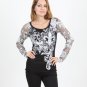Vocal Apparel Fleur De Lis Rhinestone Long Sleeve Black Shirt Top