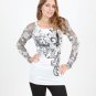Vocal Apparel Fleur De Lis Rhinestone Lace White Shirt Top