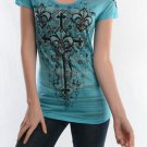Womens Vocal Fleur De Lis Cross Jade Burnout T-Shirt