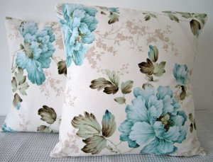 Two Vintage Floral Cream and Light Blue Pillow Covers
