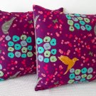 Two Echino Kokka Purple Bird and Floral Pillow Covers