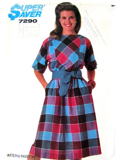 80s Pullover Dress Vintage Sewing Pattern Simplicity 7290 UNCUT Bust 32 to 36