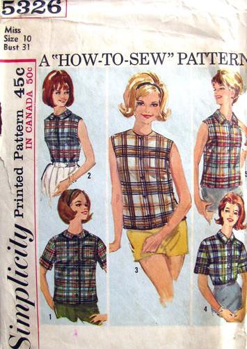 60s Vintage Blouse Sewing Pattern Simplicity 5326 Bust 31