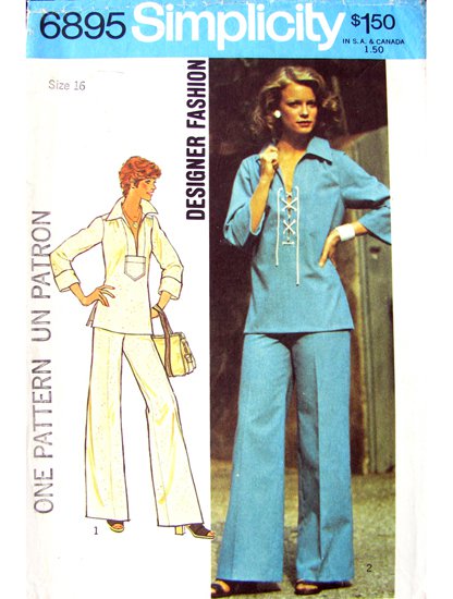 70s Hippie Top & Wide Pants Vintage Sewing Pattern Simplicity 6895 Bust 38