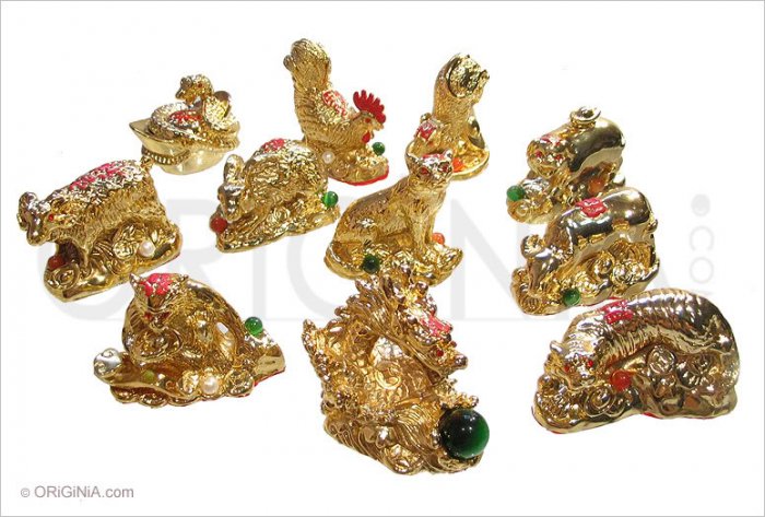 Chinese Zodiac Animal Figurine Golden Brass Astrology