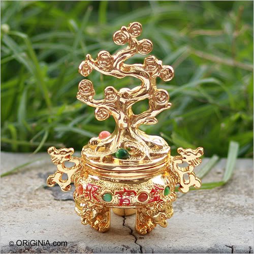 Golden Wealth Tree Pot Metal Figurine Brass Feng Shui