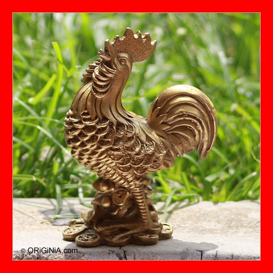 Chinese Zodiac Rooster Metal Sculpture Coin Feathers