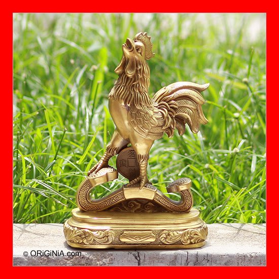 Chinese Zodiac Rooster Metal Sculpture Bronze Ruyi Gift