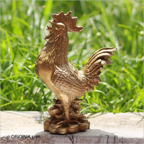 Chinese Rooster Chicken Metal Statue Brass Feng Shui