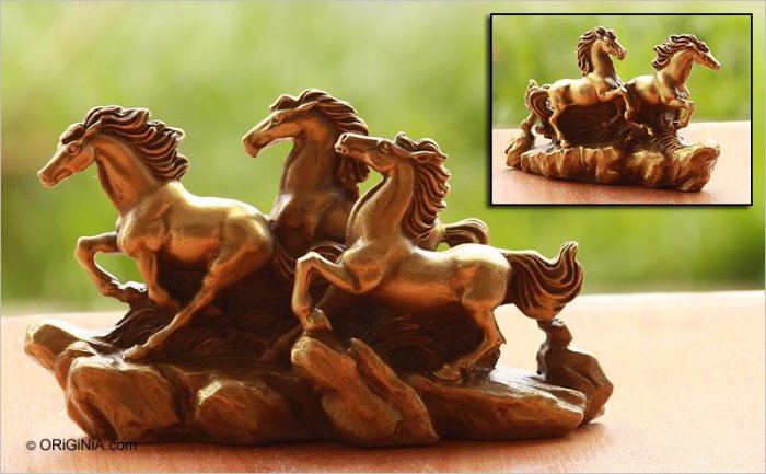 Three Galloping Horses Brass Statue Asian Decor Feng