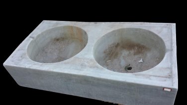 Old spanish Carrara marble double bowl kitchen sink