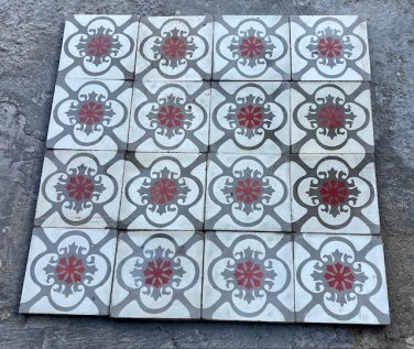 22 - ANTIQUE ENCAUSTIC SPANISH PATTERNED FLOOR TILES