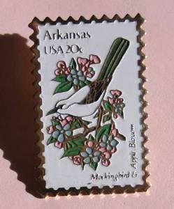 Arkansas Mockingbird Apple Blossom Stamp Pin Lapel Pins 1956