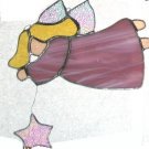 Stained Glass Flying Angel with Star, Pink, #108a