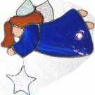 Stained Glass Flying Angel with Star, Cobalt Blue, #108b