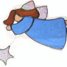Stained Glass Flying Angel with Star, Blue, #108c