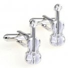 Silver Violin Novelty Cufflinks FREE Velvet Gift Pouch