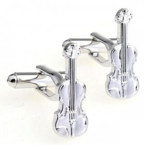 Silver Violin Novelty Cufflinks FREE Velvet Gift Pouch