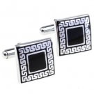 Classic Black & Silver Cufflinks FREE Velvet Gift Pouch