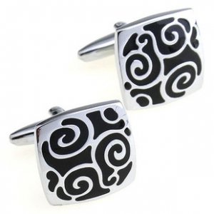 Silver & Black Dynamic Modern Cufflinks FREE Velvet Gift Pouch