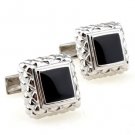 Classic Black & Silver Square Cufflinks FREE Velvet Gift Pouch