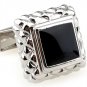 Classic Black & Silver Square Cufflinks FREE Velvet Gift Pouch