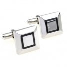 Stainless Steel Silver & Black Cufflinks FREE Velvet Gift Pouch