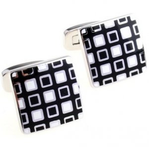 Black Mini Enamel Square Cufflinks FREE Velvet Gift Pouch