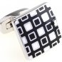 Black Mini Enamel Square Cufflinks FREE Velvet Gift Pouch