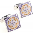Purple & Orange Rome Style Enamel Square Cufflinks FREE Velvet Gift Pouch