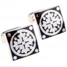 Black & White Rome Style Enamel Square Cufflinks FREE Velvet Gift Pouch