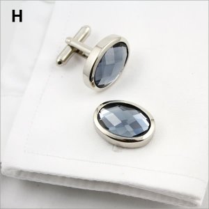 Grey Blue Oval Shape Swarovski Crystal Cufflinks FREE Velvet Gift Pouch