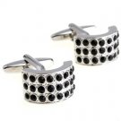 Semi Circle Black Swarovski Crystals Cufflinks FREE Velvet Gift Pouch