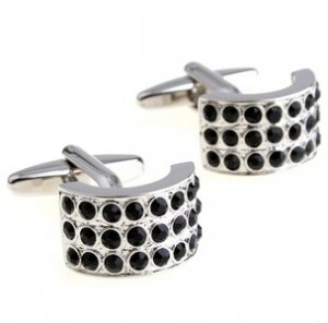 Semi Circle Black Swarovski Crystals Cufflinks FREE Velvet Gift Pouch