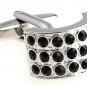 Semi Circle Black Swarovski Crystals Cufflinks FREE Velvet Gift Pouch