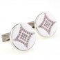 Round Rhombus Pink Crystals Cufflinks FREE Velvet Gift Pouch