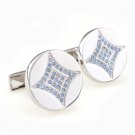 Round Rhombus Blue Crystals Cufflinks FREE Velvet Gift Pouch