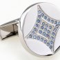 Round Rhombus Blue Crystals Cufflinks FREE Velvet Gift Pouch