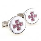 Pink Cross Swarovski Crystals Cufflinks FREE Velvet Gift Pouch