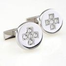 Round Cross Clear Swarovski Crystals Cufflinks FREE Velvet Gift Pouch
