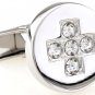 Round Cross Clear Swarovski Crystals Cufflinks FREE Velvet Gift Pouch