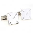 Silver Square Clear Crystals Cufflinks FREE Velvet Gift Pouch