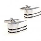 Silver Black Streamiline Crystals Cufflinks FREE Velvet Gift Pouch