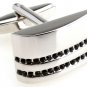 Silver Black Streamiline Crystals Cufflinks FREE Velvet Gift Pouch