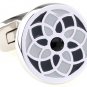Round Grey Flower Enamel Crystals Cufflinks FREE Velvet Gift Pouch