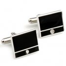 Black Enamel Crystals Cufflinks FREE Velvet Gift Pouch