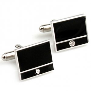 Black Enamel Crystals Cufflinks FREE Velvet Gift Pouch