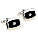 Black Enamel Crystals Cufflinks FREE Velvet Gift Pouch