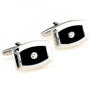 Black Enamel Crystals Cufflinks FREE Velvet Gift Pouch