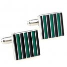Green & Black Stripes Square Modern Cufflinks FREE Velvet Gift Pouch